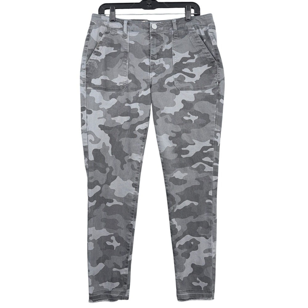 Seven7 Utility Ankle Skinny Pants Women 12 Cotton Spandex Gray Camo
